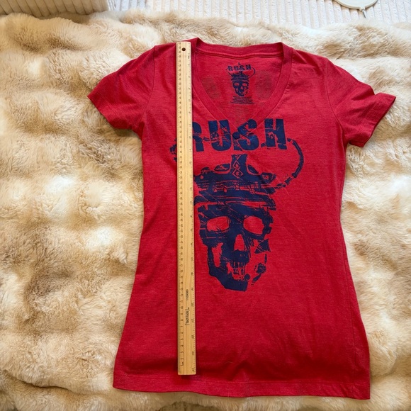 Rush Graphic Skull V-Neck Tee - Red & Navy women’s size large - Picture 6 of 8